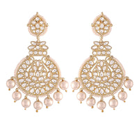 Etnico Women's Gold Plated Intricately Designed Traditional Beaded Chandbali Earrings Glided with Kundans and Pearls (E3001W)