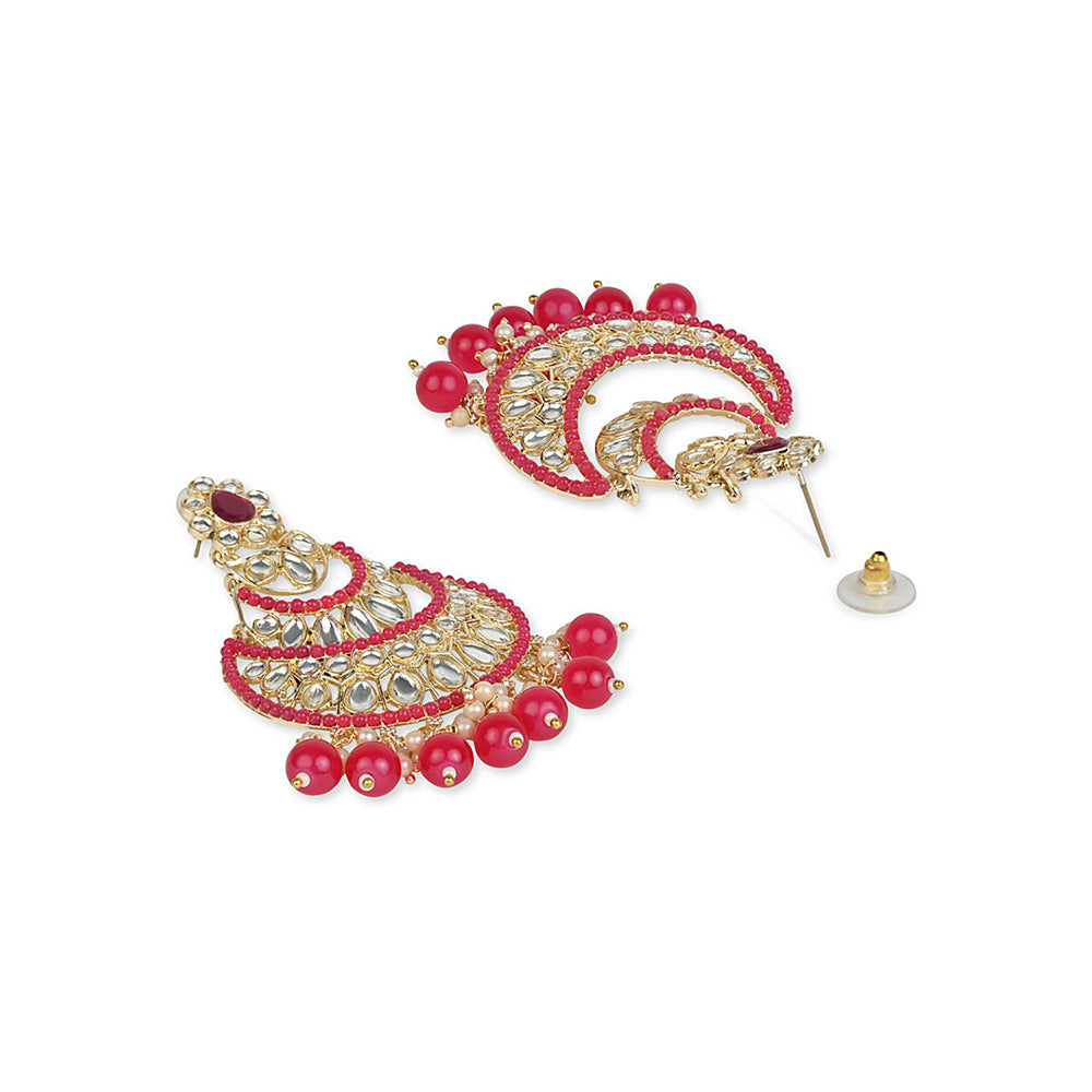 Etnico Gold Plated Traditional Handcrafted Pearl Kundan Beaded Chandbali Earrings for Women/Girls (E3029Q)