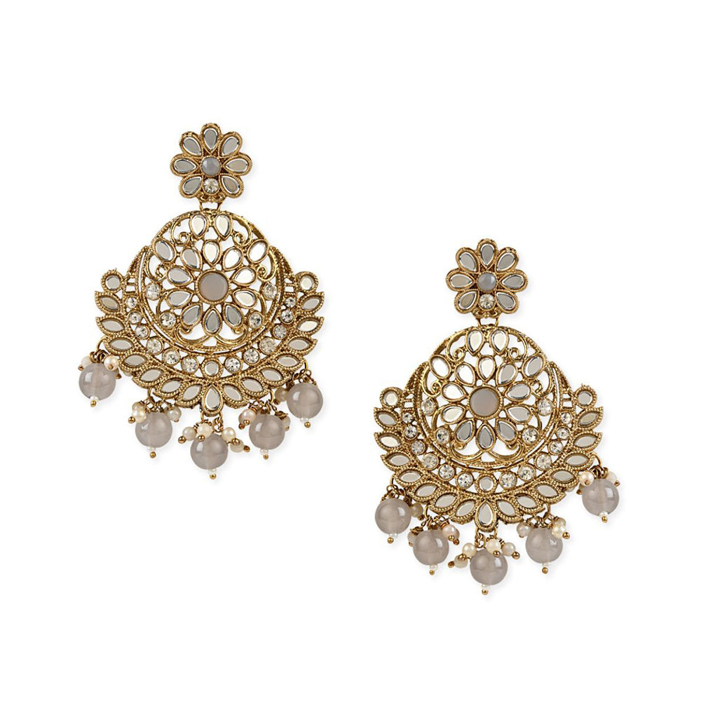 Etnico Gold Plated Traditional Meenakari Kundan & Stone Studded Chandbali Earrings For Women (E3059Gr)