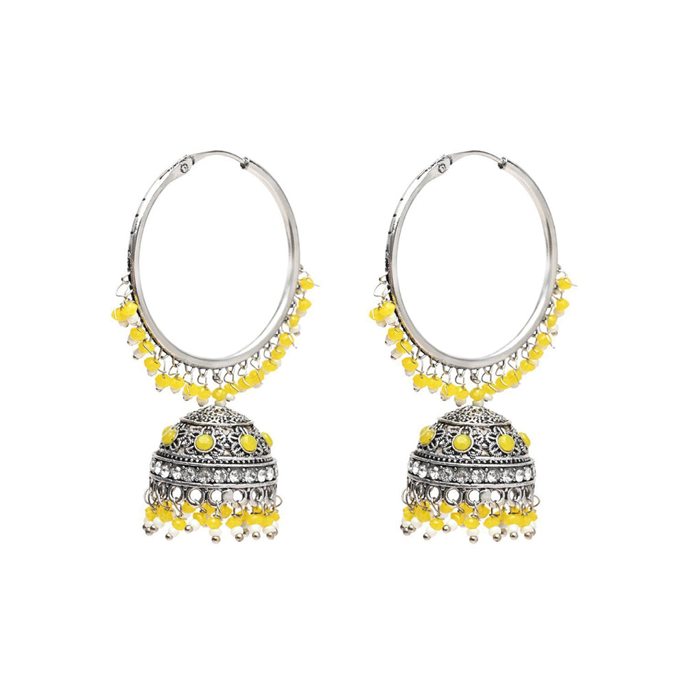 Etnico Silver Plated Traditional Handcrafted Yelllow Pearl Jhumki Earrings for Women/Girls(E3060ZY)