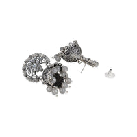 Etnico Silver Oxidised Traditional Kundan & Stone Studded Jhumka Earrings For Women (E3061ZGr)