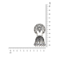 Etnico Silver Oxidised Traditional Kundan & Stone Studded Jhumka Earrings For Women (E3061ZGr)