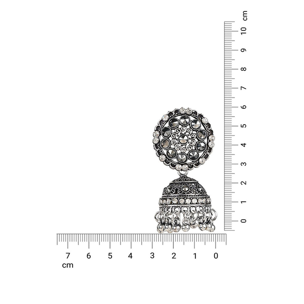 Etnico Silver Oxidised Traditional Kundan & Stone Studded Jhumka Earrings For Women (E3062OX)