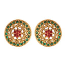 Etnico 18k Gold Plated Round Ruby Green Stone Handcraft Stud Earring for Women (E519MG)