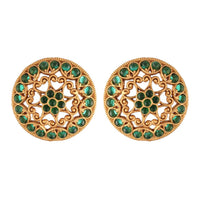 Etnico 18k Gold Plated Round Green Stone Handcraft Stud Earring for Women (E519)