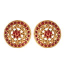 Etnico 18k Gold Plated Round Ruby Stone Handcraft Stud Earring for Women (E520)