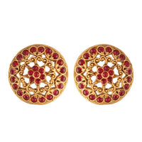 Etnico 18k Gold Plated Round Ruby Stone Handcraft Stud Earring for Women (E520)
