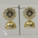 Midas Touch Gold Plated Green Meenakari And Kundan Jhumki Earrings - E6035