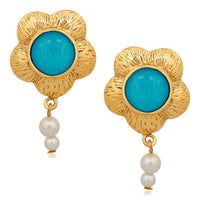 Mahi Gold Plated Floral Designer Dangler earrings with Crystal stones for girls and women