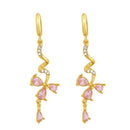 Mahi Gold Plated Pink Floral Love Beautiful Long Dangler Earrings