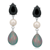 Mahi Rhodium Plated Partywear Dangler Earrings With Crystal Stone