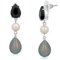 Mahi Rhodium Plated Partywear Dangler Earrings With Crystal Stone