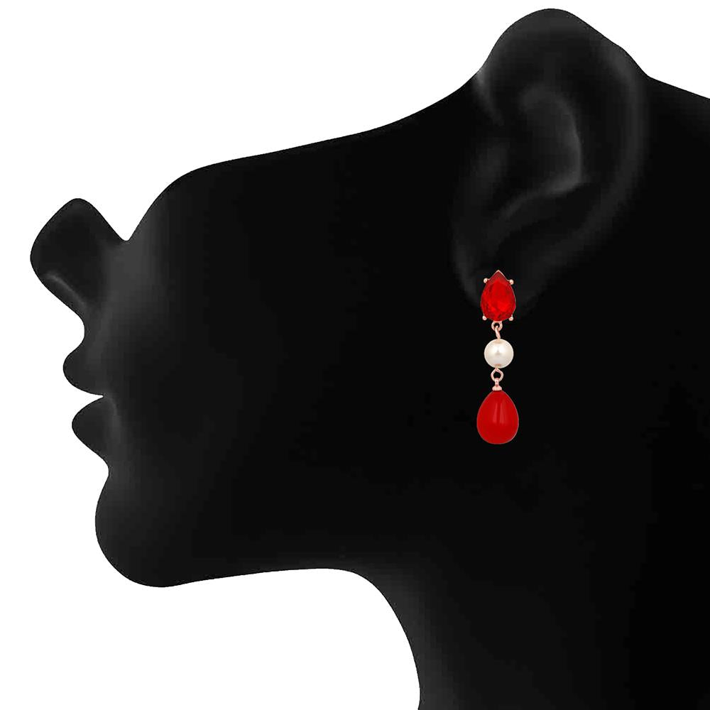 Mahi Rose Gold Plated Partywear Dangler Earrings With Crystal Stone