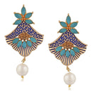Mahi Meenakari Work Rosegold Plated Floral Dangler Earrings with Crystal and Artificial Pearl for Womens (ER1109672Z)