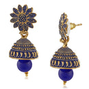 Mahi Meenakari Work Blue Artificial Bead Floral Jhumka Drop Earrings for Women (ER1109690G)