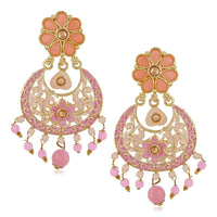 Mahi Meenakari Work Artificial Bead and Crystals Floral Dangle Drop Earrings for Women (ER1109698G)