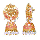 Mahi Carrot Pink Meenakari Work Enamelled Artificial Pearl Jhumki Earrings for Women (ER1109709GCrt)