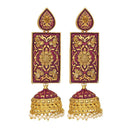 Mahi Maroon Meenakari Work Enamelled Rectangular Dangle Jhumka Earrings with Artificial Pearl for Women (ER1109714GMrn)