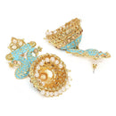 Mahi Traditional Blue Meenakari work Peacock Jhumki Earrings with Artificial Pearls for Women (ER1109724GLBlu)