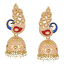 Mahi Traditional Ethnic Pink Meena Peacock Dangle Jumka Earrings with Pearl For Women (ER1109746GPin)