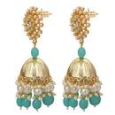 Mahi Gold Plated Aqua Blue and White Artificial Pearls Indian Traditiol Ethnic Jhumka Earring for Women (ER1109818GABlu)