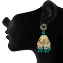 Mahi Beautifully Dark Green Emelled Pearl Drop Ethnic Floral Jhumka Earring for Women (ER1109819GDGre)