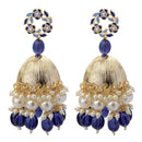 Mahi Beautifully Dark Blue Emelled Pearl Drop Ethnic Floral Jhumka Earring for Women (ER1109820GDBlu)