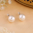 Mahi Rhodium Plated Classic White Artificial Pearl Stud Earrings for Women (ER1109822RWhi_10mm)