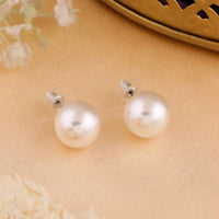 Mahi Rhodium Plated Classic White Artificial Pearl Stud Earrings for Women (ER1109822RWhi_10mm)