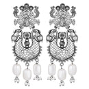 Mahi Silver Oxidised Finish Peacock Theme Dangle and Drop Traditiol Indian Earrings for Women (ER1109826R)