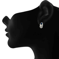 Mahi Swarovski Crystals Blue Peacock Feather Earrings