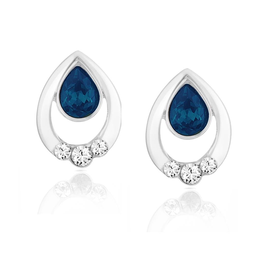 Mahi Swarovski Crystal Blue Pretty Drop Stud Earrings