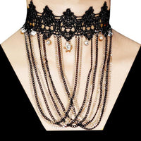 Jeweljunk Black Lace Gold Plated Multi Chain Choker Necklace - 1108643