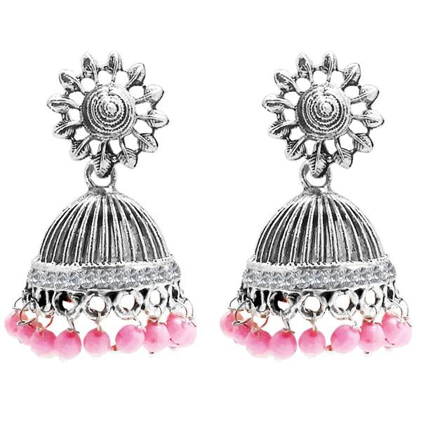 Jeweljunk Oxidised Plated Beads Austrian Stone Jhumki Earrings - 1311019E