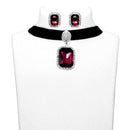 Jeweljunk Purple Stone Silver Plated Choker Necklace Set - 1108702A