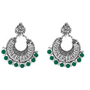 Jeweljunk Rhodium Plated Green Beads Afghani Earrings - 1311025N