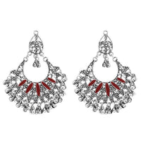 Jeweljunk Maroon Meenakari Rhodium Plated Afghani Earrings - 1311029C