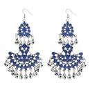 Jeweljunk Blue Meenakari Rhodium Plated Afghani Earrings - 1311039B
