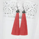 Jeweljunk Rhodium Plated Stone & Red Thread Earrings - 1310932B