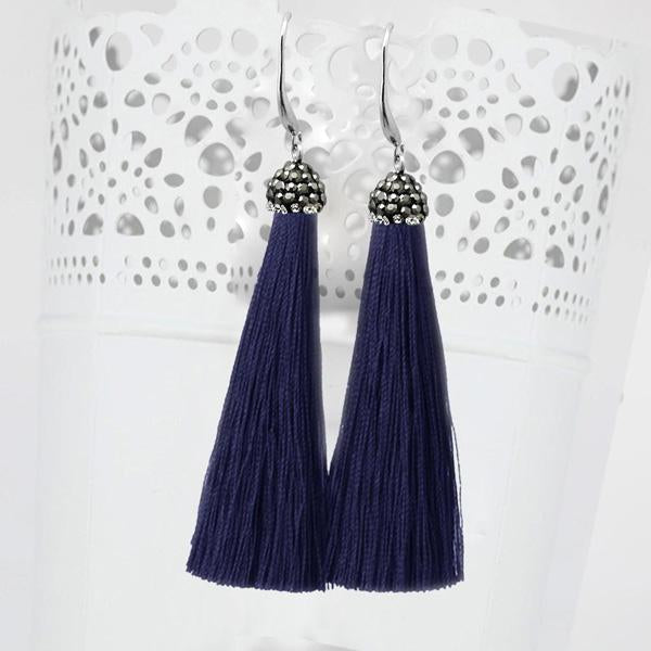Jeweljunk Rhodium Plated Stone Thread Earrings - 1310932E