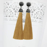 Jeweljunk Stone & Beige  Thread Rhodium Plated Earrings - 1310933I