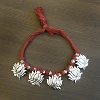 Jeweljunk Lotus Design Brown Thread Tribal Necklace - 1111501E