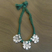 Jeweljunk Silver Plated Floral Design Thread Tribal Necklace - 1111502F