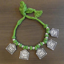 Jeweljunk Silver Plated Green Thread Tribal Necklace - 1111503J
