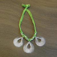 Jeweljunk Silver Plated Green Thread Tribal Necklace - 1111504E