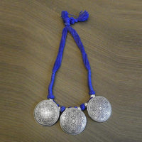 Jeweljunk Blue Thread Silver Plated Tribal Necklace - 1111505H