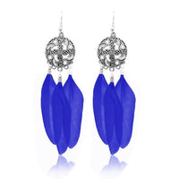 Jeweljunk Rhodium Plated Blue Feather Earrings - 1310938A