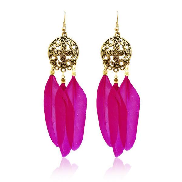 Jeweljunk Gold Plated Pink Feather Earrings - 1310939E