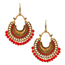 Jeweljunk Gold Plated Red Beads Afghani Dangler Earrings - 1311001Q