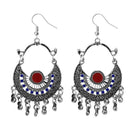 Jeweljunk Maroon & Blue Meenakari Afghani Earrings - 1311032N